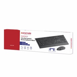 Promate ProCombo-4 Wireless Keyboard and Mouse, Ergonomic Ultra-Slim 2.4GHz Cordless Keyboard and 5 Button DPI Mouse with Wrist Rest Panel and Auto-Sleep Function, Black