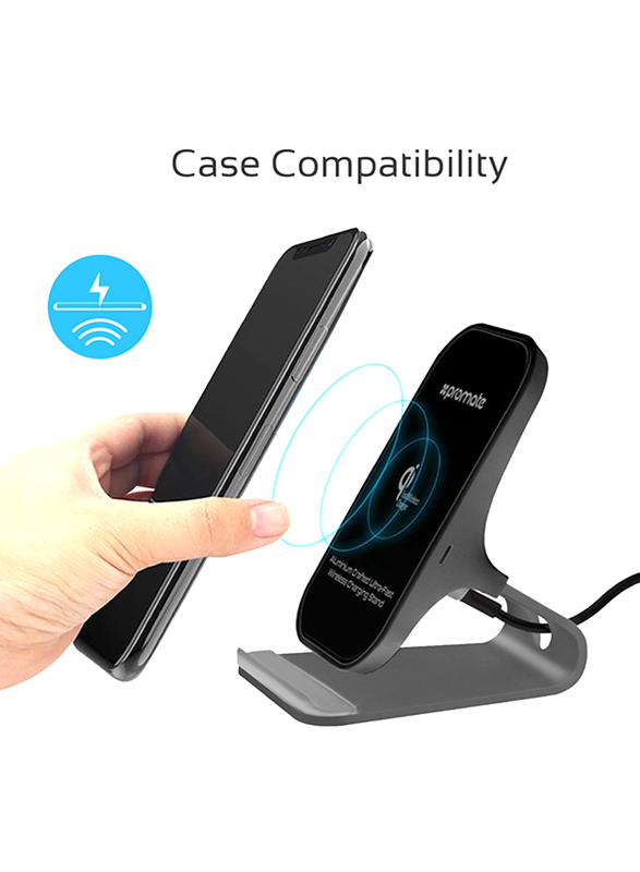 Promate AuraDock-5 Type-C Wireless Charger, Qi-Certified Dual Coil Aluminium 10W Single Port Charger Stand with Qualcomm QC 3.0 Wall Adapter and USB Sync Charge Cable, for Mobile Phones, Grey