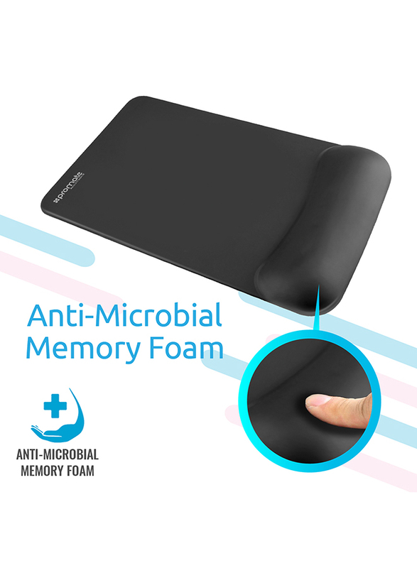 Promate Accutrack-2 Mouse Pad for Laptops/Desktop, Ergonomic Non-Slip with Anti-Microbial Memory Foam Wrist Support & Large Accurate Tracking Surface, Black
