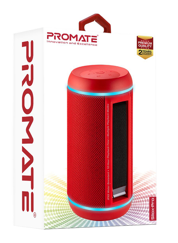Promate Silox-Pro Portable Indoor/Outdoor 30W Wireless Bluetooth Stereo Speaker, IPX6 Water-Resistant with Mic, FM Radio, TF Card Slot, USB Port, Audio Jack & Built-In 6600mAh Power Bank, Red