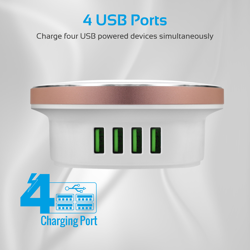 Promate ChargLite-4.EU Charging Station, 4.4A 4 USB Ports Desktop Charging Hub with LED Night Light, and Overcharging and Short Circuit Protection, for Mobile Phones and Tablets, White