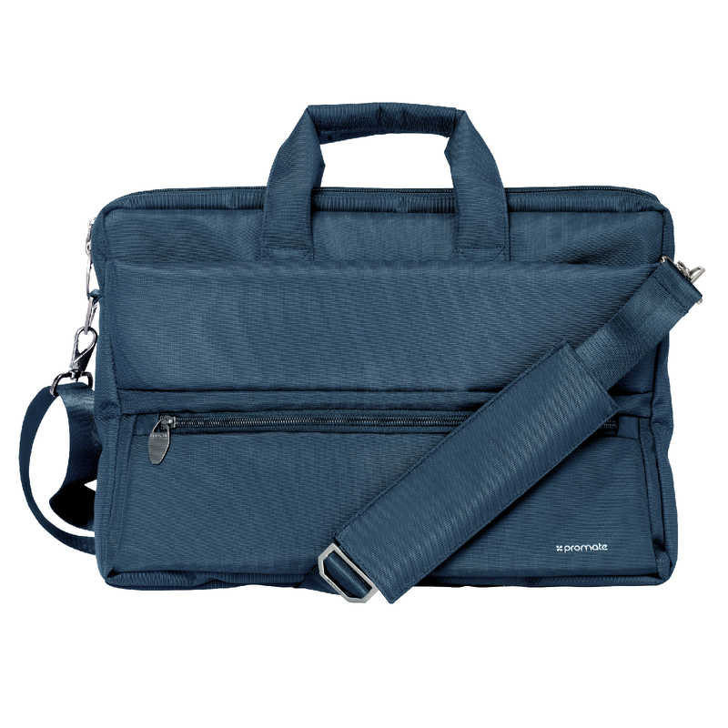 Promate Apollo-MB Messenger Bag Laptop, Multifunction Shoulder Bag with Multiple Storage Pocket, Detachable Sling and Water-Resistance for 15.6 Inch Laptops, Tablet, Blue