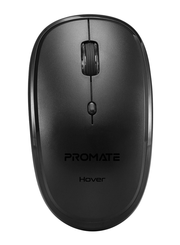 Promate Hover Wireless Sleek Precision Tracking Ergonomic Optical Mouse, Black