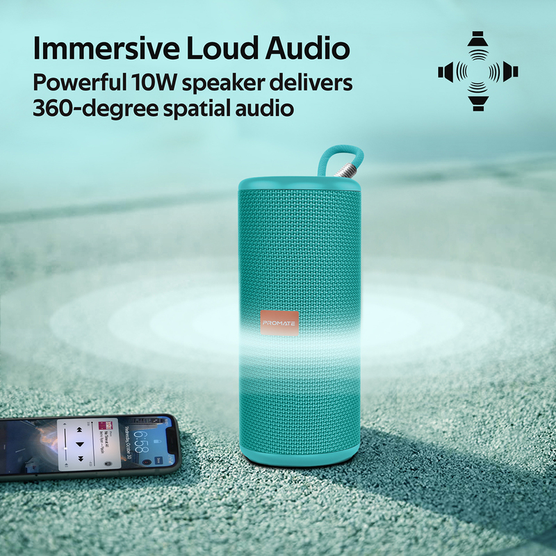 Promate Pylon Portable Bluetooth Stereo Sound Speaker, Turquoise
