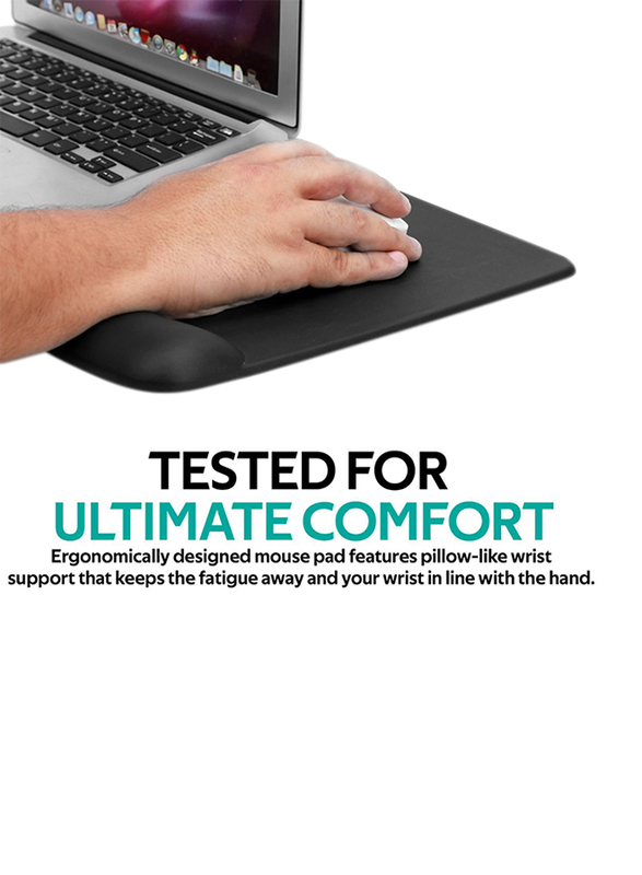 Promate Accutrack-3 Mouse Pad for Laptops/Desktop, Ergonomic Non-Slip with Anti-Microbial Memory Foam Wrist Support & Large Accurate Tracking Surface, Black