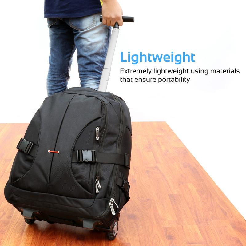Promate Rover-TR Trolley Laptop Bag, 2-In-1 Portable Rolling with Adjustable Straps, Secure Storage Compartment and Water-Resistant for Laptop Up To 15.6 Inch, Black