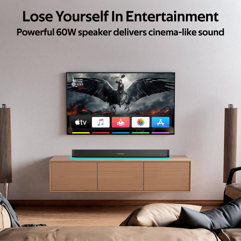 Promate BluesBar-60 Wireless Soundbar, 60W, Black