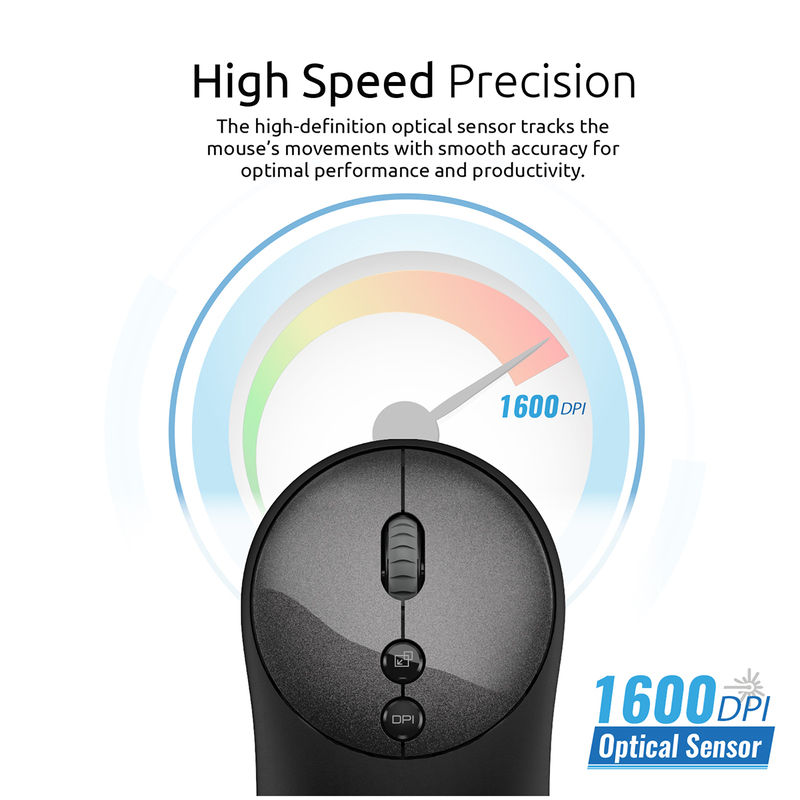 Promate CLIX-2 2.4Ghz Wireless Mouse, USB Adapter, One-Touch Show Desktop for Windows, Black