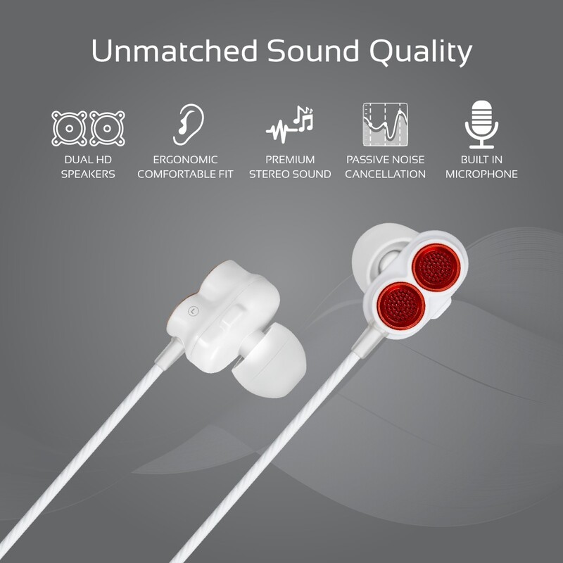 Promate Ivory In-Ear Earphones, Premium Dual-Driver Stereo Earbuds with Dual Dynamic Sound, Built-In Microphone, Anti Tangle Cords and Noise Isolation, Maroon