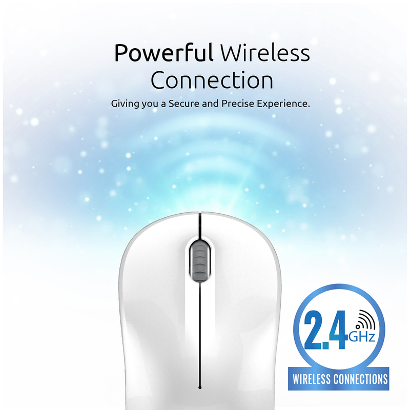 Promate CLIX-1 2.4Ghz Optical Wireless Mouse, Nano Bluetooth USB Receiver, 15 Meter Working Range, White