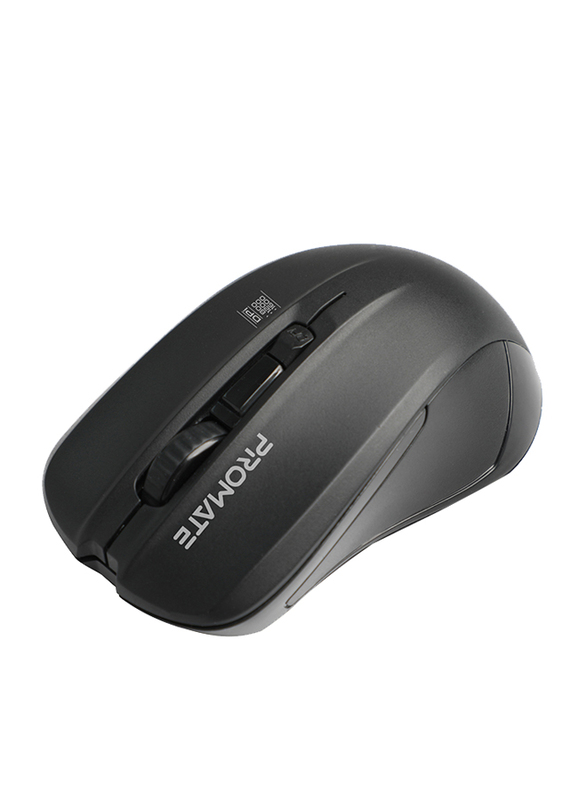 Promate Contour Wireless Mouse, Comfortable Ambidextrous 2.4GHz Cordless Ergonomic Mice with 4 Programmable Buttons, Adjustable 1600DPI, Nano USB Receiver & 10m Working Range for Laptops, Black