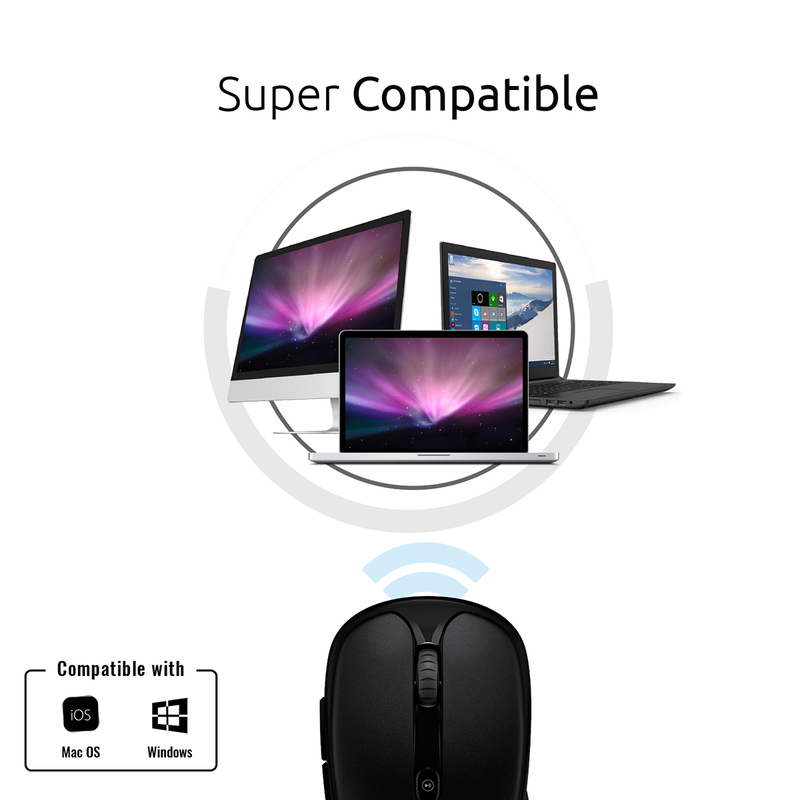 Promate CLIX-4 2.4Ghz Multimedia Wireless Optical Mouse, USB Adapter for Windows, Mac, Black