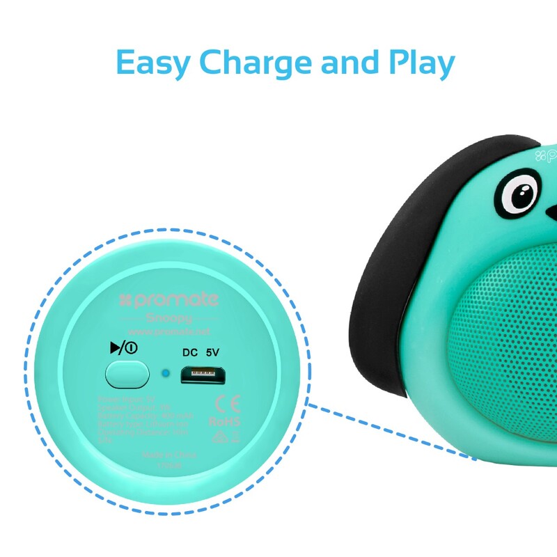 Promate Snoopy Wireless Speaker, Portable Kids Bluetooth v4.1 Speaker with HD Sound Quality, Hands-Free Call Function and Cute Dog Design, Blue