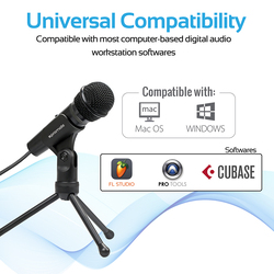 Promate Tweeter-9 Condenser Microphone for Laptop/PC/Digital Voice Recorder PC, 3.5mm Connector Stereo Multimedia Condenser Vocal Microphone Stand, Black