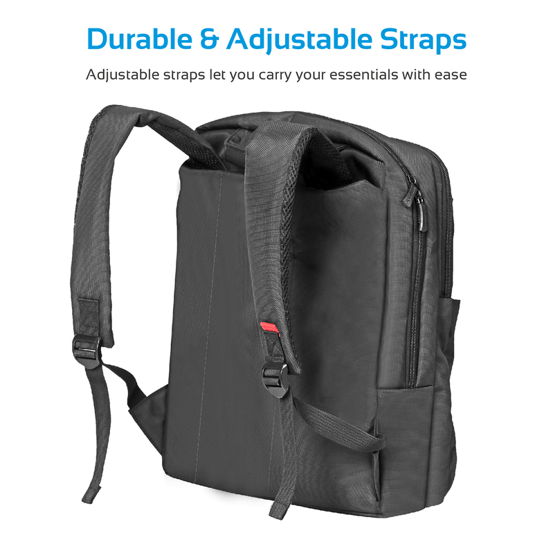 Promate Apollo-BP Laptop Backpack, Slim Lightweight Dual Pocket Water Resistance with Multiple Compartment and Anti-Theft Pocket for 15.6 Inch Laptops, Tablets, Black
