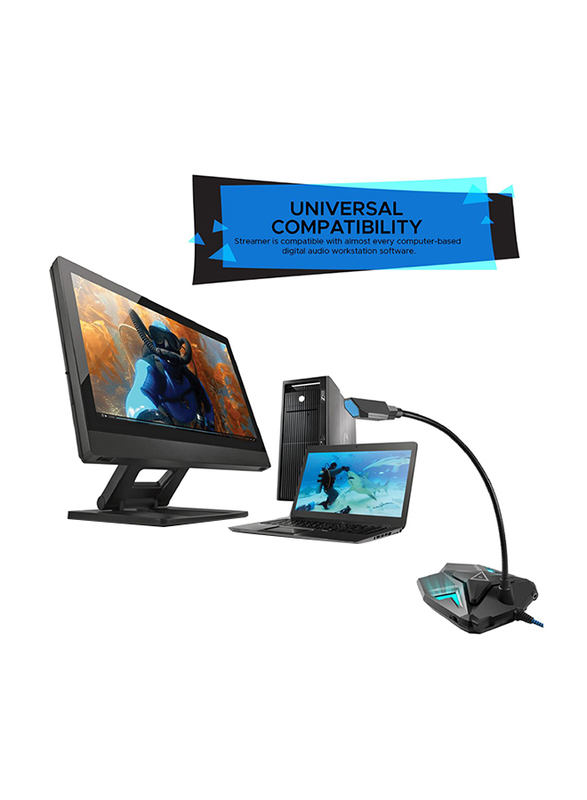 Promate Streamer USB Gaming Microphone, High Definition Omnidirectional Gooseneck Condenser Mic W/Audio Jack Out, Mute Button and Built-In Tangle-Free Cord for PC/Laptop/Mac/Recording/Gaming, Blue