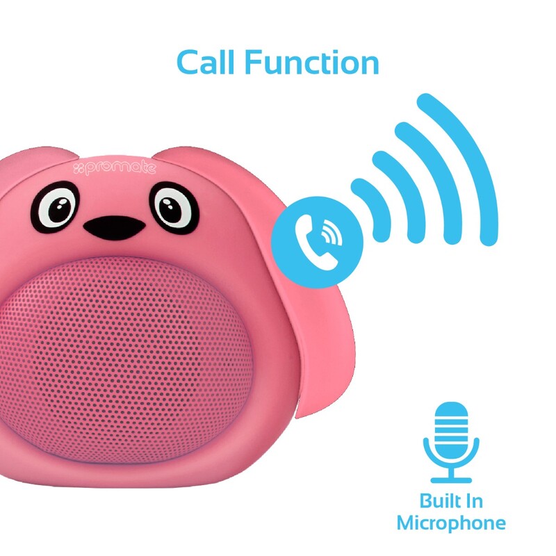 Promate Snoopy Wireless Speaker, Portable Kids Bluetooth v4.1 Speaker with HD Sound Quality, Hands-Free Call Function and Cute Dog Design, Pink