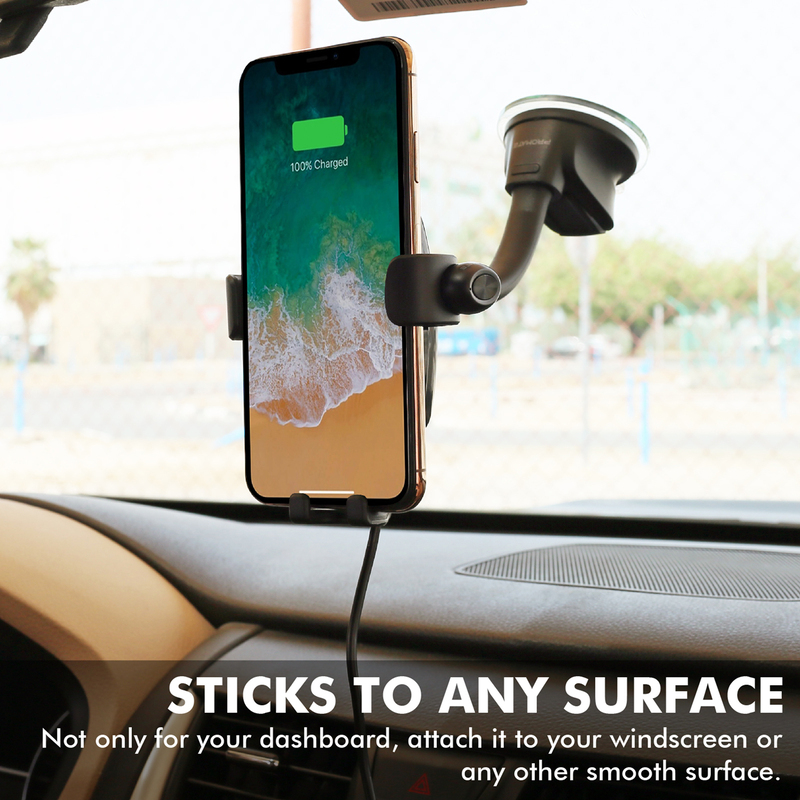 Promate AuraMount-BT Qi-Certified Wireless Car Charger, Auto Clamping 5W/7.5W/10W Fast Charger Car Mount with Wireless Mono Headset, Built-In Mic and 360 Degree Swivel Head, for Mobile Phones, Beige