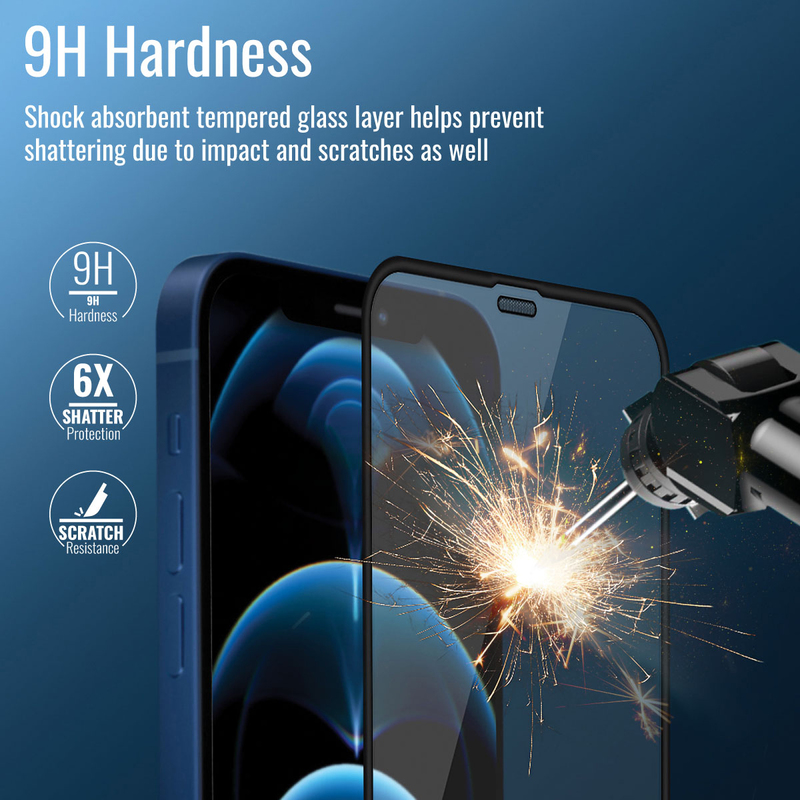 Promate Apple iPhone 11 Pro Max Crystal Clear Anti-Fingerprint 3D Screen Guard Protector, with Built-In Silicone Bumper, Anti-Blue light, 9H Hardness and Shatter Protection, Clear