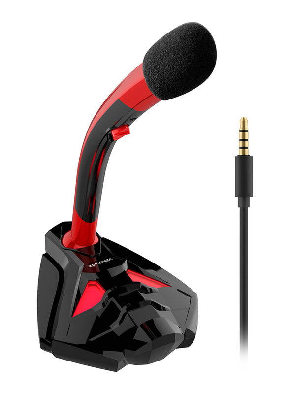 Promate Tweeter-4 Desktop Microphone for Laptop/PC/iMac/Gaming Skype Audio Recording, Professional Digital 3.5mm Jack Microphone Stand with Adjustable Neck, Red