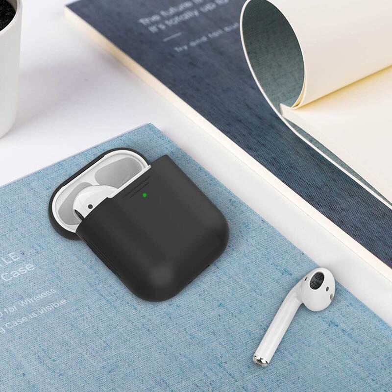 Promate AirCase Silicone Case for Apple AirPods/AirPods 2, Ultra-Lightweight Protective 360 Degree Cover with Scratch-Resistance and Wireless Charging, Black