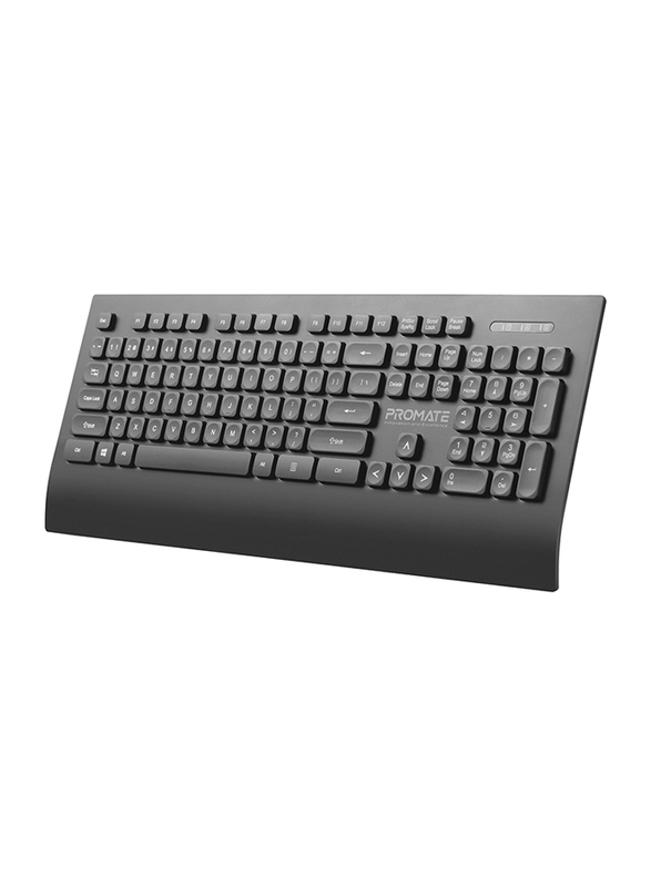 Promate Ergonomic Wireless English Keyboard and Mouse Combo with USB Receiver, ProComvo-7, Black