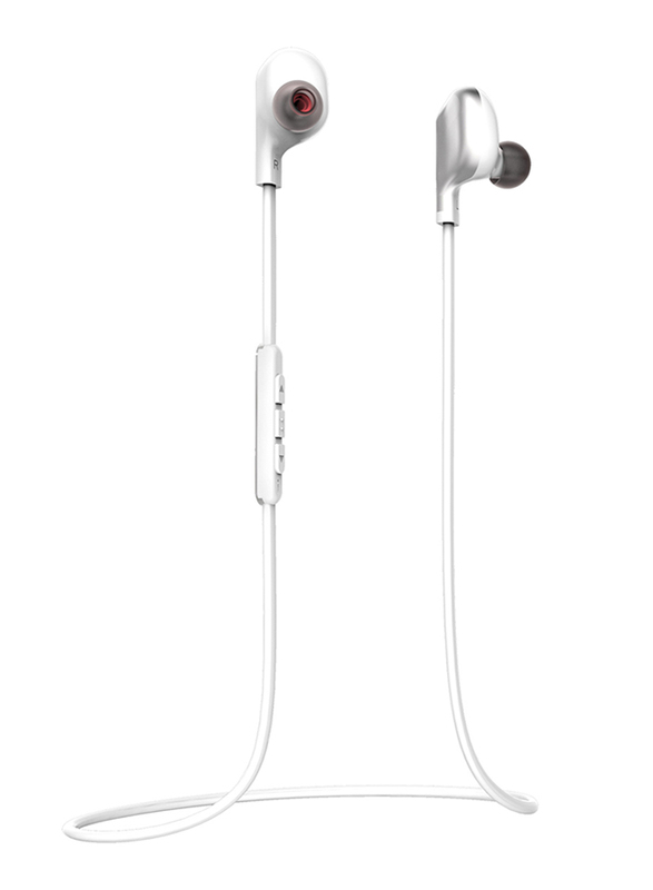 Promate Vitally 4 Magnetic Wireless Bluetooth v5.0 HD Bass Stereo In-Ear Noise Cancelling Neckband Headphones with Mic, Sweat Resistant, Camera Shutter Remote, White