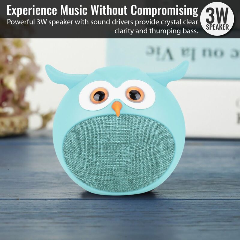Promate Hedwig 3W Portable Mini Owl Wireless Bluetooth v5.0 Speaker, with Built-In Microphone and 400mAh Rechargeable Battery for Kids/Smartphones/Tablets/iPod, Blue