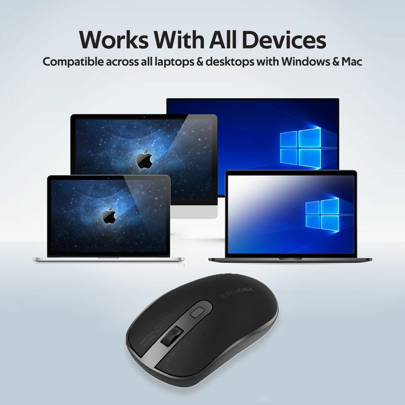 Promate Suave-2 USB Type-C/Type-A Wireless Ergonomic Optical Mouse, Black