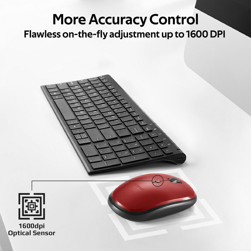 Promate Hover Wireless Sleek Precision Tracking Ergonomic Optical Mouse, Red