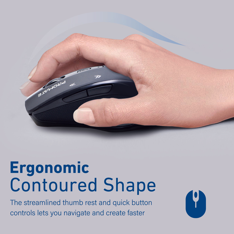 Promate EZGrip Wireless Optical Ergonomic Mouse, Black