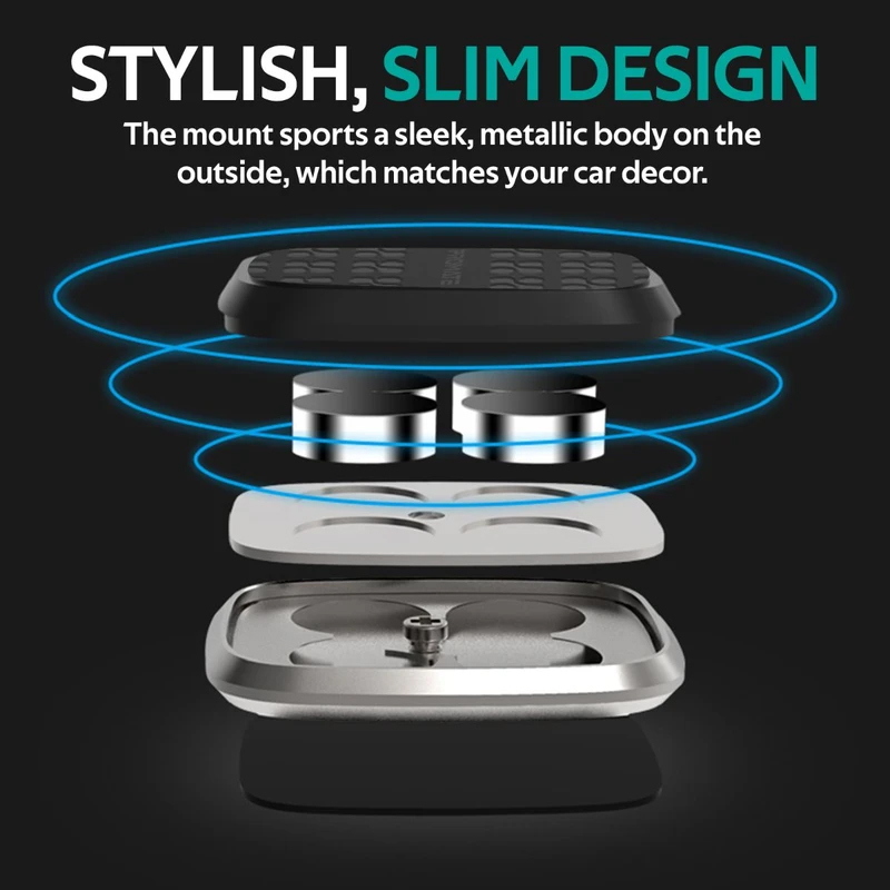 Promate Magnetto Magnetic Car Mount, Universal Slim Flat Stick-On Dashboard with 360 Degree Cradle-Free Design and Anti-Slip Surface, Silver