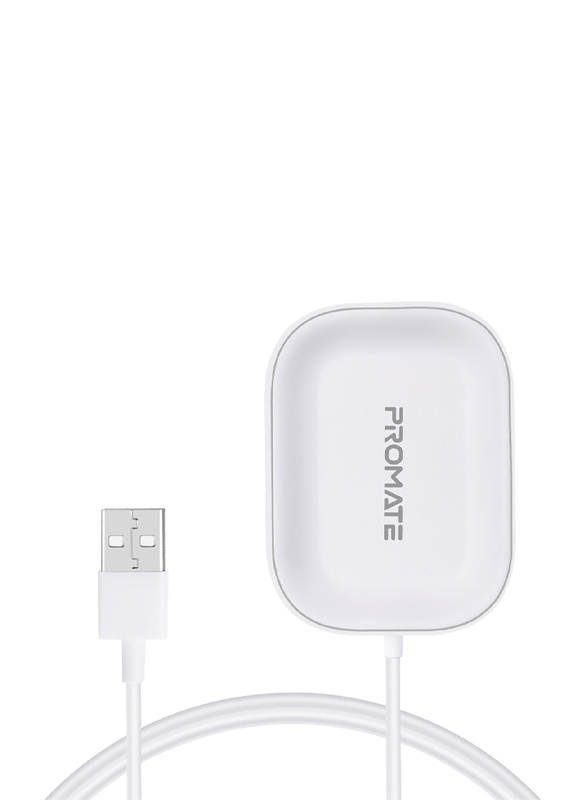 Promate AuraPod-1 Wireless Charging Pad, USB Type A Port with 5W Wireless Charging Dock, Over-Charging Protection for Apple AirPods/AirPods Pro, White