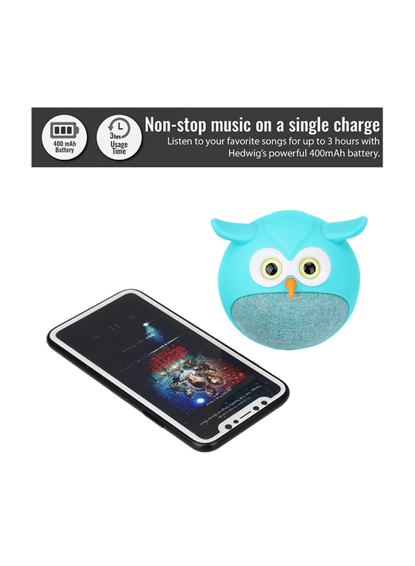 Promate Hedwig 3W Portable Mini Owl Wireless Bluetooth v5.0 Speaker, with Built-In Microphone and 400mAh Rechargeable Battery for Kids/Smartphones/Tablets/iPod, Blue
