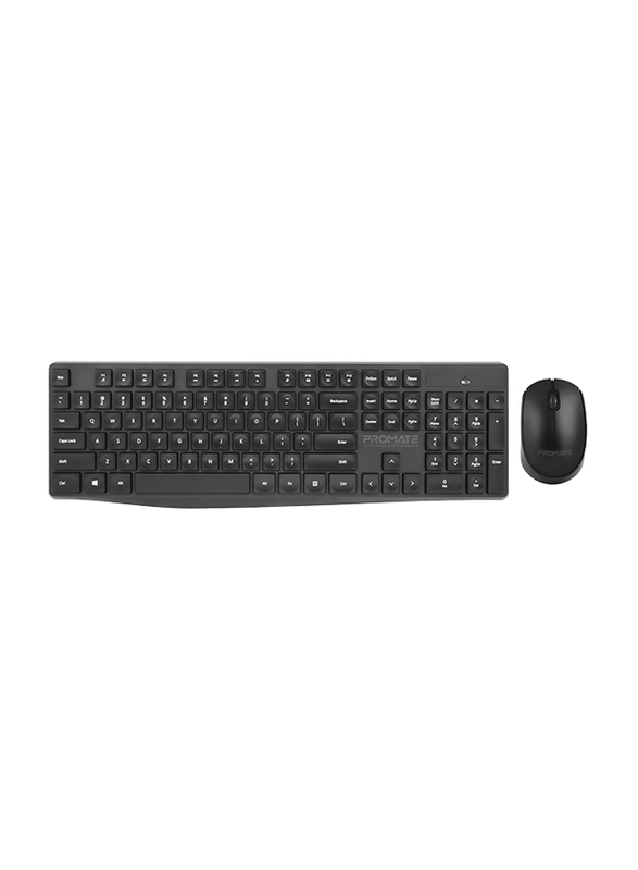 Promate ProCombo-5 Wireless Ergonomic English/Arabic Keyboard and Mouse Combo, Black
