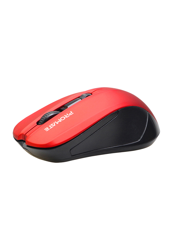 Promate Contour Wireless Mouse, Comfortable Ambidextrous 2.4GHz Cordless Ergonomic Mice with 4 Programmable Buttons, Adjustable 1600DPI, Nano USB Receiver & 10m Working Range for Laptops, Red