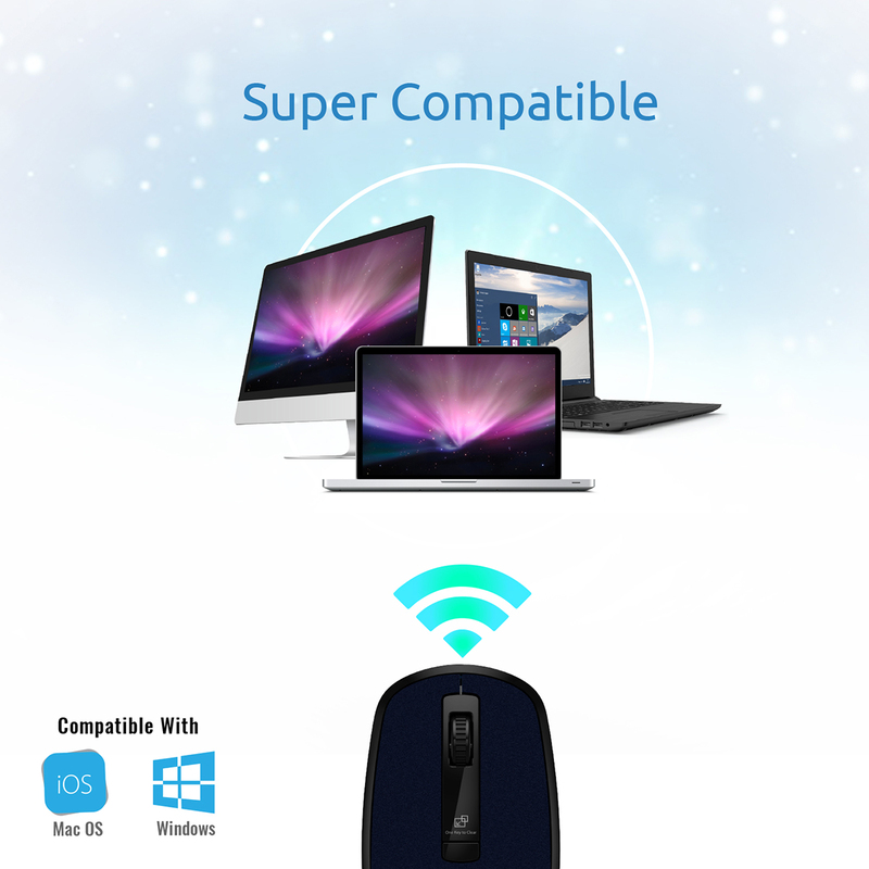 Promate CLIX-3 2.4 Ghz USB Wireless Ergonomic Mouse, Precision Scrolling for Windows Mac, Blue