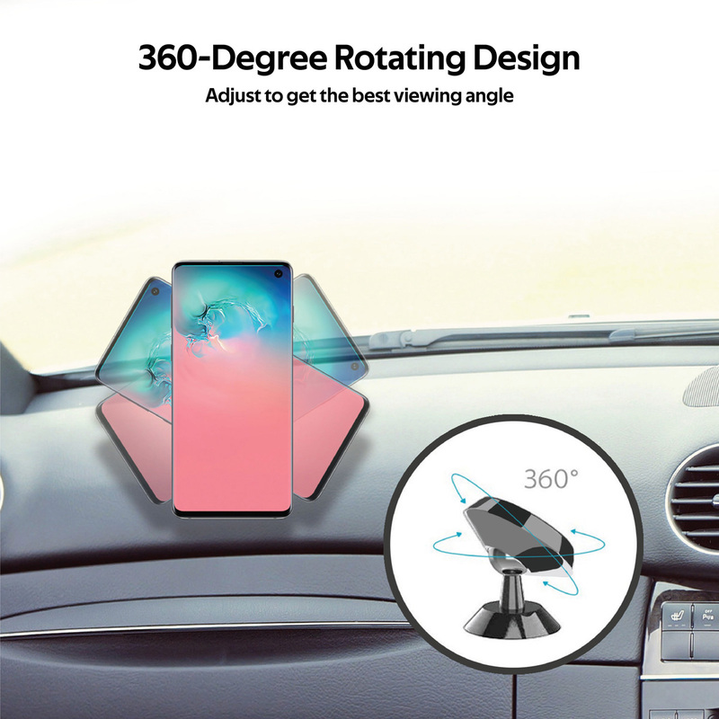 Promate Magnetto-2 Magnetic Car Smartphones/Tablets Holder, Multi-Angle 360° Metallic Magnetic Mount with Anti-Slip Surface, Fast Swift-Snap Technology, Grey