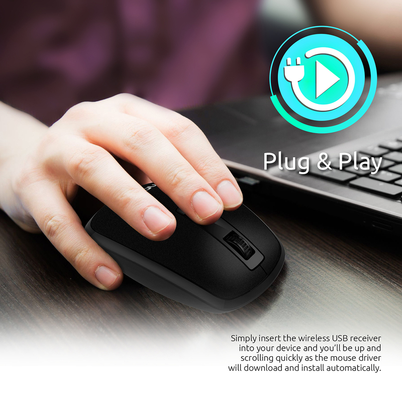 Promate CLIX-3 2.4 Ghz USB Wireless Ergonomic Mouse, Precision Scrolling for Windows Mac, Black