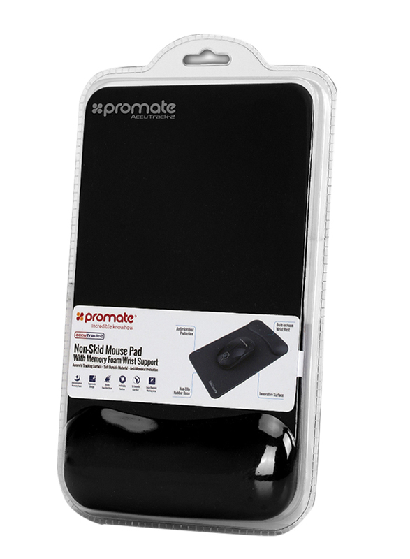 Promate Accutrack-2 Mouse Pad for Laptops/Desktop, Ergonomic Non-Slip with Anti-Microbial Memory Foam Wrist Support & Large Accurate Tracking Surface, Black