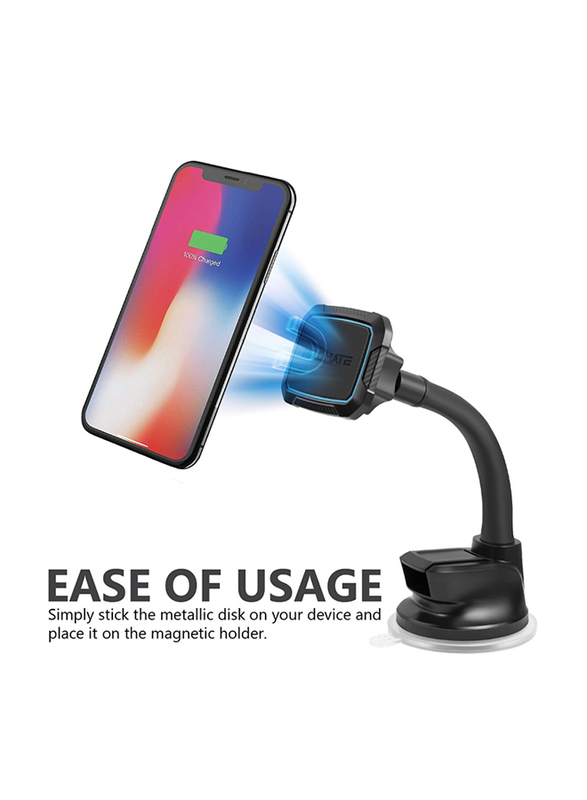 Promate MagMount Magnetic Car Mount Holder, Universal 360 Rotation Windshield or Dashboard Suction Cup Phone holder with 6 Strong Magnetic, Flexible Gooseneck and Anti-Slip Grip, Blue