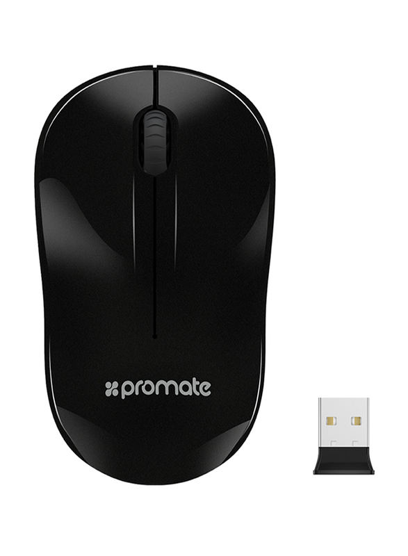 Promate CLIX-1 2.4Ghz Optical Wireless Mouse, Nano Bluetooth USB Receiver, 15 Meter Working Range, Black