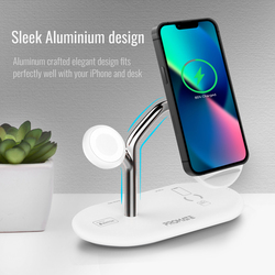 Promate Bonsai 4-in-1 Wireless Charging Station, with 5W Magnetic MFi Apple Watch Charger, 15W Qi Charging Stand, 24W USB-C Power Delivery Port and 5W/10W Qi Charging Pad, Grey
