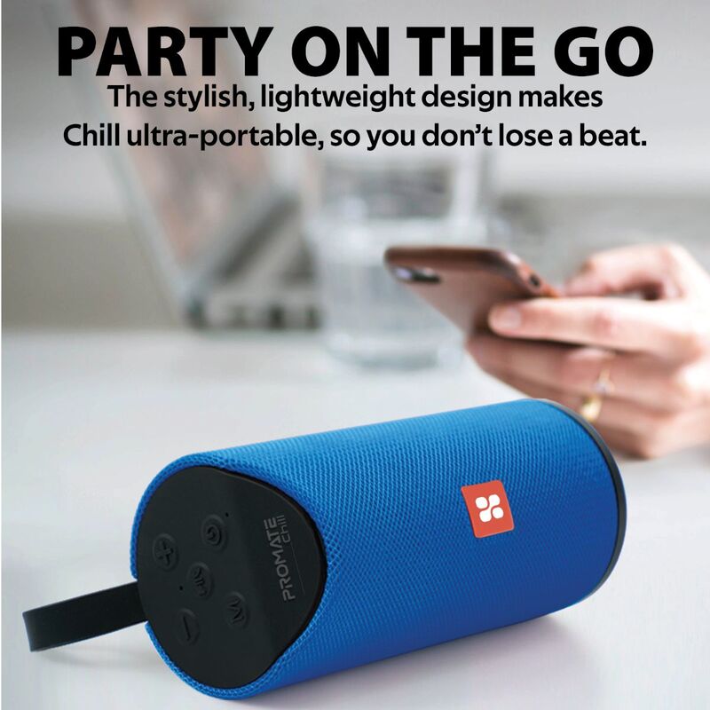 Promate Chill Portable Wireless Bluetooth v5.0 Stereo Speaker with 6W HD Sound, Built-In Mic, Micro SD Card Slot, In-Line AUX and 1200mAh Rechargeable Battery, Blue