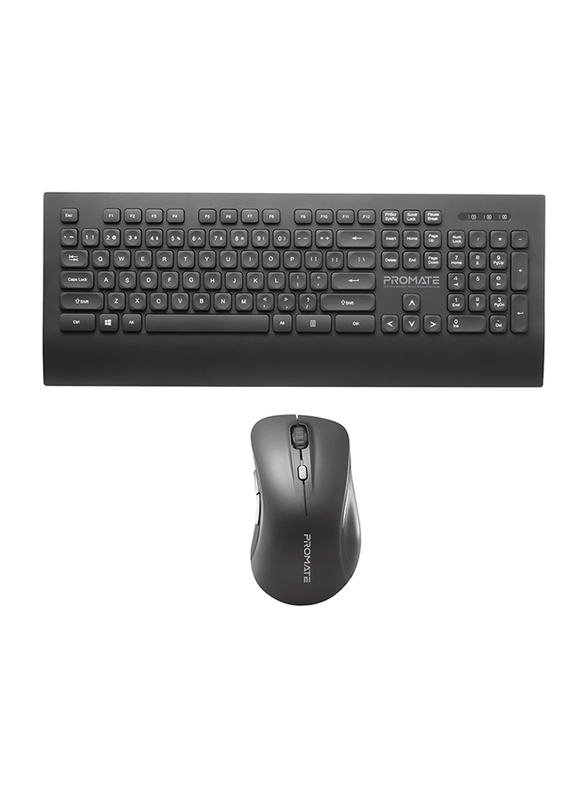 Promate Ergonomic Wireless English Keyboard and Mouse Combo with USB Receiver, ProComvo-7, Black