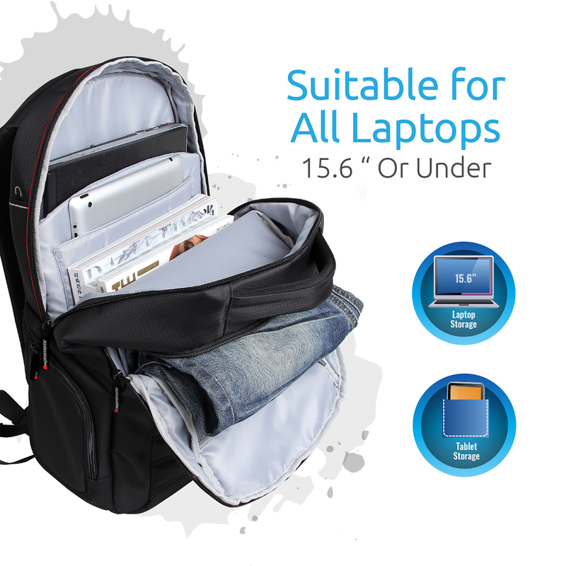 Promate Rebel-BP 15.6 Inch Laptop Backpack with Spacious Design, Black
