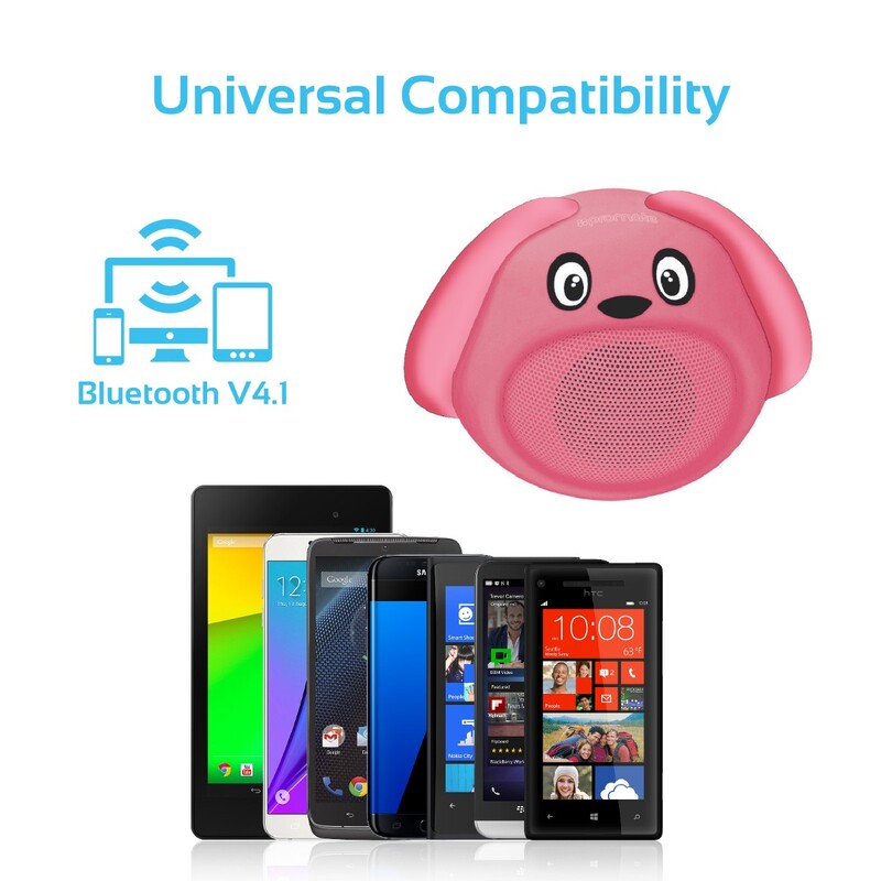 Promate Snoopy Wireless Speaker, Portable Kids Bluetooth v4.1 Speaker with HD Sound Quality, Hands-Free Call Function and Cute Dog Design, Pink