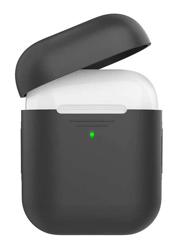Promate AirCase Silicone Case for Apple AirPods/AirPods 2, Ultra-Lightweight Protective 360 Degree Cover with Scratch-Resistance and Wireless Charging, Black