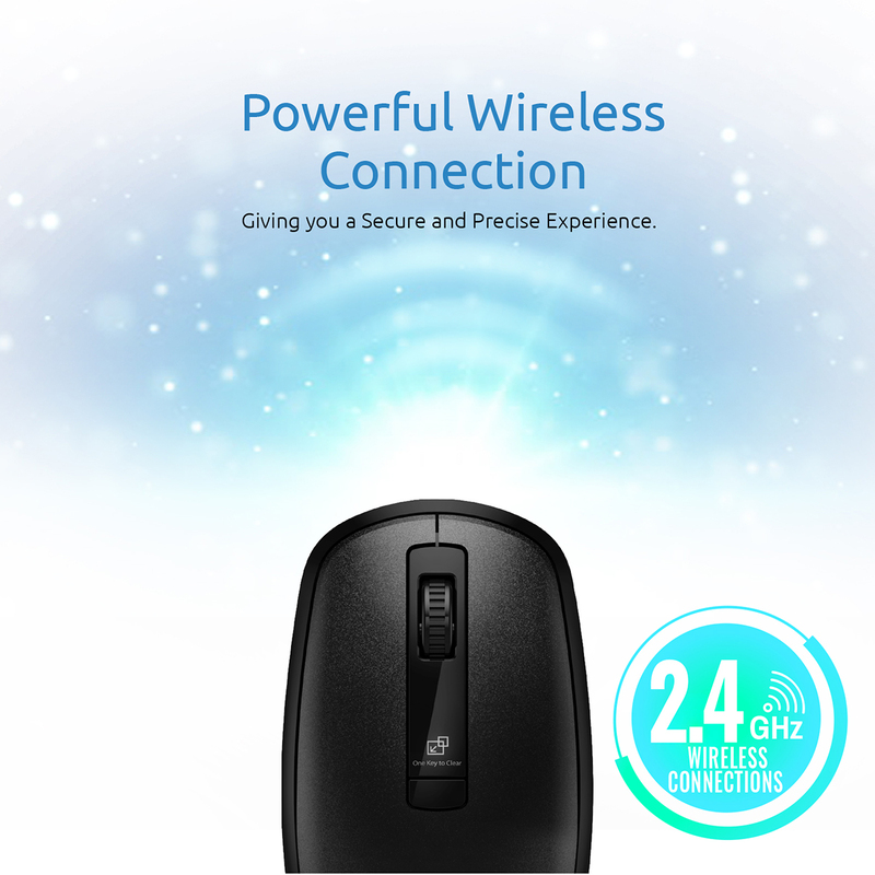 Promate CLIX-3 2.4 Ghz USB Wireless Ergonomic Mouse, Precision Scrolling for Windows Mac, Black