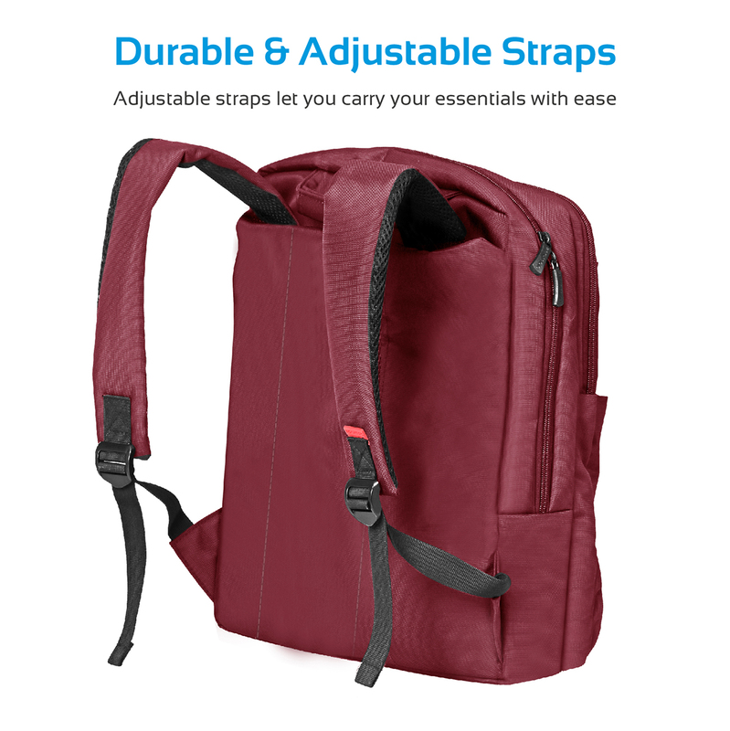 Promate Apollo-BP Laptop Backpack, Slim Lightweight Dual Pocket Water Resistance with Multiple Compartment and Anti-Theft Pocket for 15.6 Inch Laptops, Tablets, Red